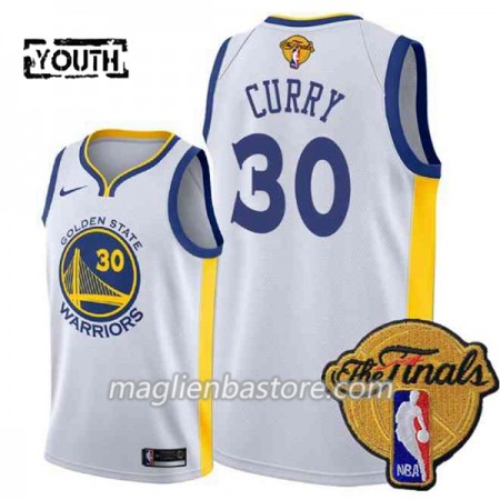 Maglia Golden State Warriors Stephen Curry 30 2018 NBA Finals Patch Nike Bianco Swingman - Bambino